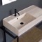 Console Sink Vanity With Beige Travertine Design Ceramic Sink and Natural Brown Oak Shelf, 35